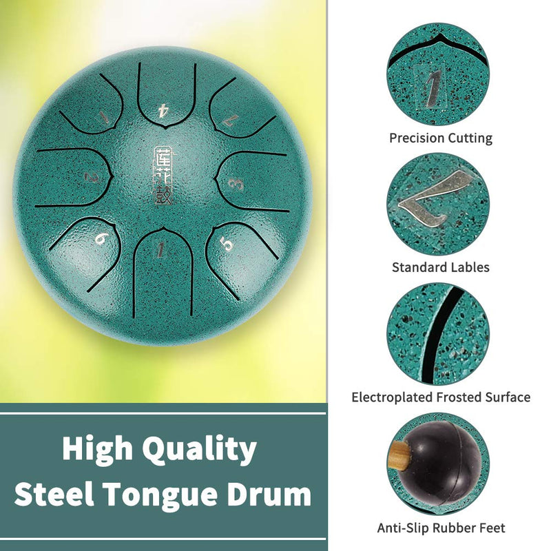 Steel Tongue Drum LINGSFIRE Handpan Drum 8 Notes 6 Inches Steel Drum Set Percussion Instrument Calm Drum with Drum Bag Mallets Finger Picks Music Score for Musical Education Yoga Meditation