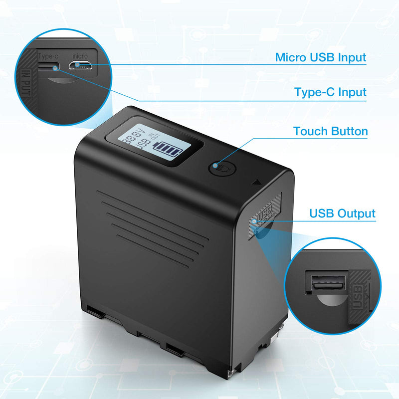 Powerextra Multifunctional Battery Pack High Capacity 10050mAh with USB Output LCD Display for Sony NP-F970, NP-F975, NP-F960, NP-F950, NP-F930 Battery and Video Light -Upgraded