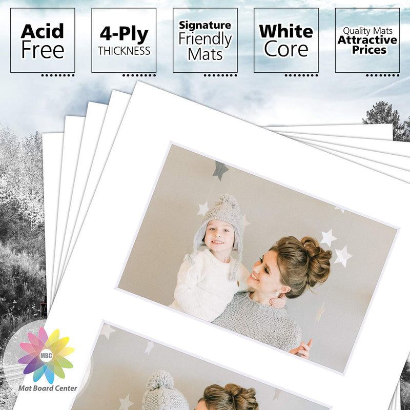 Mat Board Center, Pack of 5, Photo Picture Mats - Acid Free, 4-ply Thickness, White Core - for Pictures, Photos, Framing (8x10 for 2-4x6 White) 8x10 with 2 4x6 openings