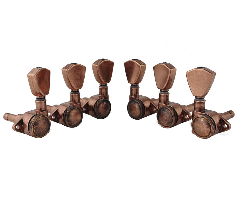 [AUSTRALIA] - Guyker Guitar Locking Tuners (3L + 3R Handed) - 1:21 Models Rear Lock String Tuning Key Pegs Machine Head with Trapezium Handle Replacement for Electric, Folk or Acoustic Guitars - Antique Bronze 