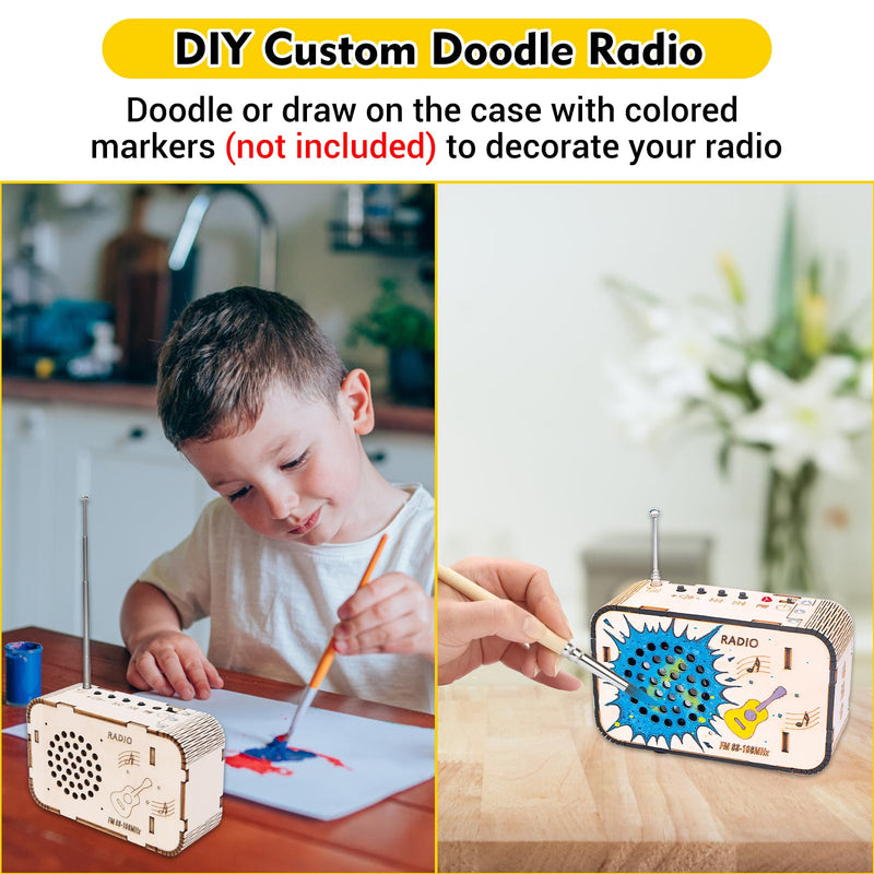 FM Radio Kit, Icstation DIY Wooden Radio Kit Assembly Projects for Adults FM 88-108MHZ Radio with Battery Assembly Kit for School Student STEM Learning Teaching