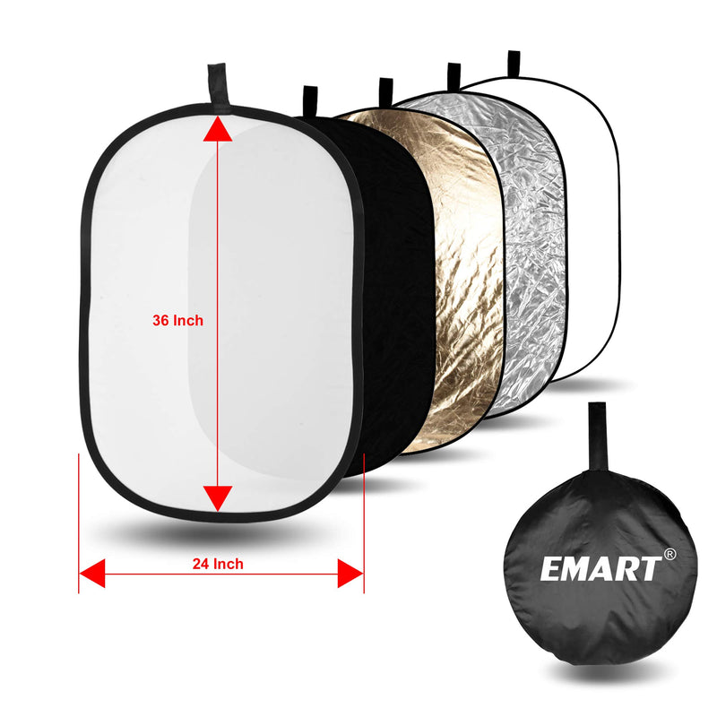 Emart 60cm x 90cm/24'' x 36'' Oval 5-in-1 Portable Photography Studio Multi Collapsible Disc Lighting Reflector with Carrying Case - Translucent, Silver, Gold, White and Black