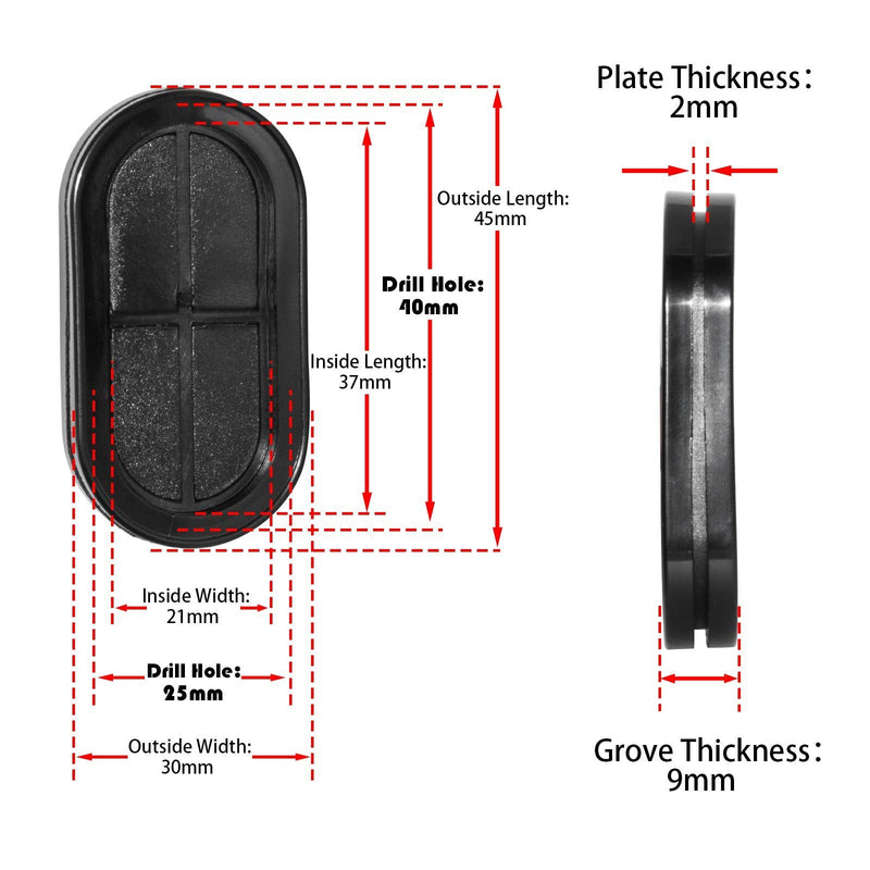 Flyshop 25mm x 40mm (1" x 1-9/16") Hole Grommets, Synthetic Rubber Grommets Wire Protection, Oval, Double-Sided, 4-Pack, 21 x 37mm (27/32" x 1-1/2") ID 1" x 1-9/16" (25 x 40mm) Drill Hole