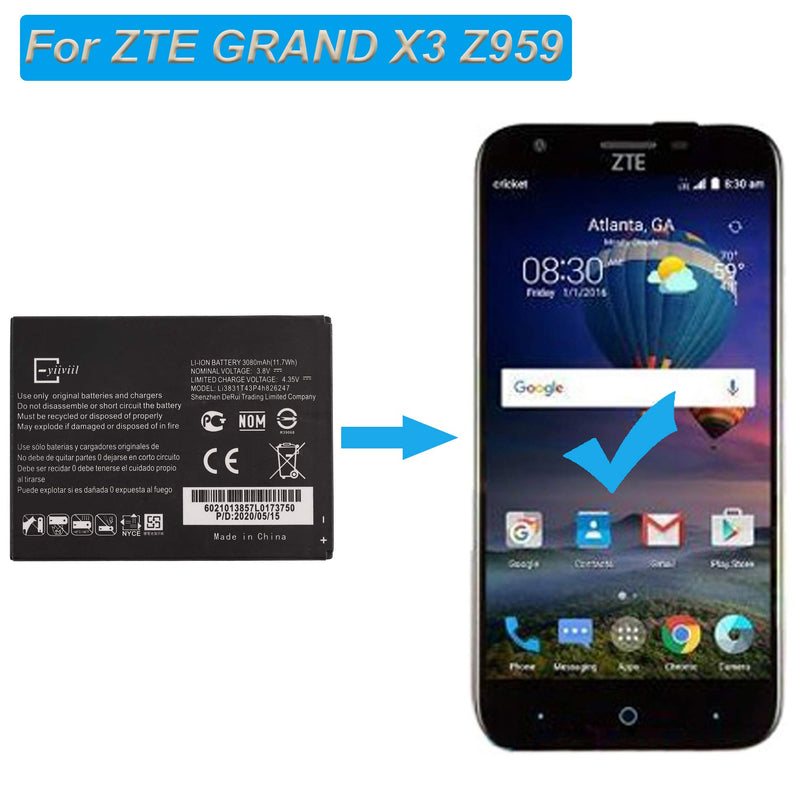 New Li-Polymer Replacement Battery Li3831T43P4H826247 Compatible with ZTE Grand X 3 Grand X 3 LTE Z959 with Tools