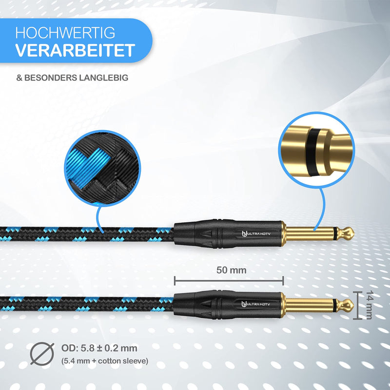 Ultra HDTV Guitar Instrument Cable - 2m Premium Nylon Braided 6.3mm Jack Cable for Amp, Keyboard, Electric Guitar, Bass, Mixing Desks, Mandolin - Black 2 Meters