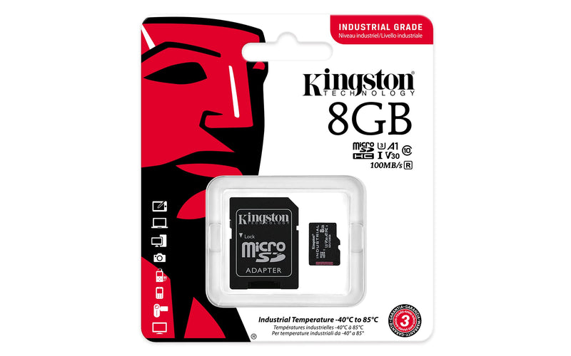 Kingston Industrial 8GB microSDHC C10 A1 pSLC Card + SD Adapter SDCIT2/8GB With Adapter