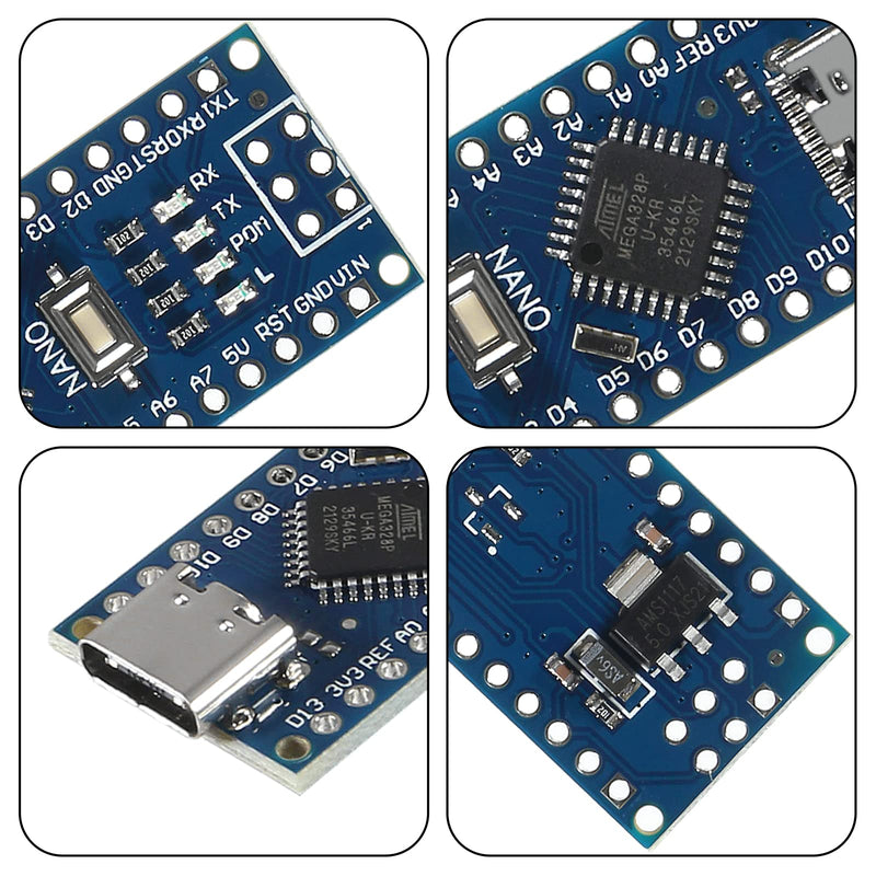 AITIAO 4Pcs Nano V3.0 ATmega328P Module CH340G 5V 16M Micro Controller Board Type-C Connection Compatible with Arduino Nano V3.0,Not Welded Module