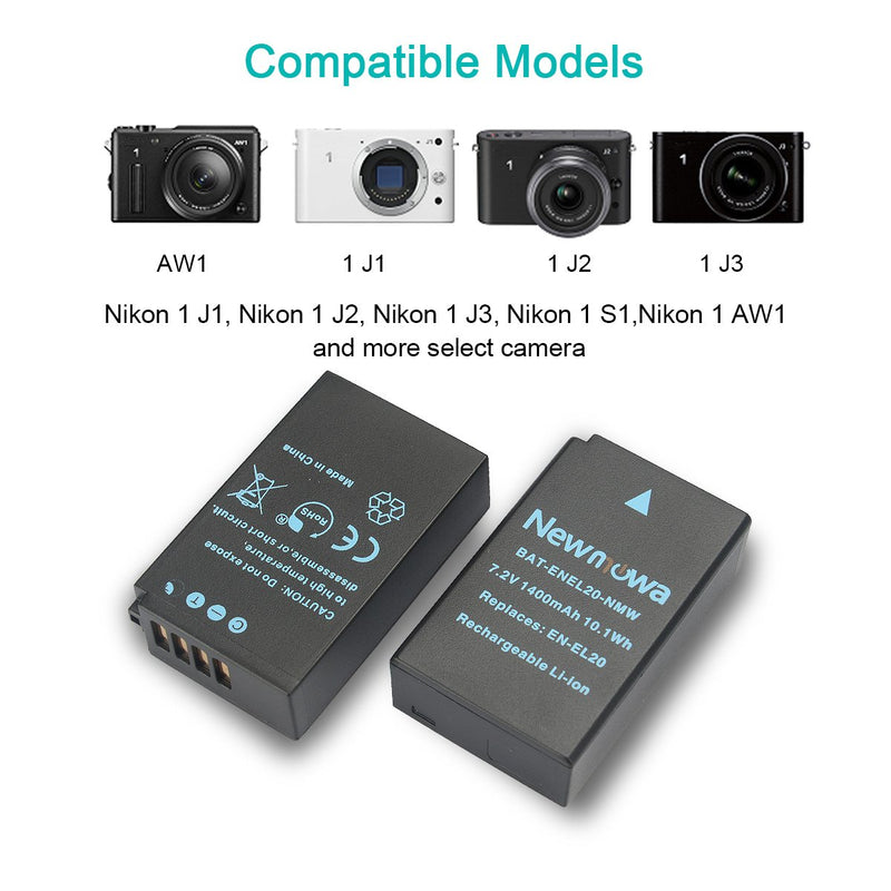 Newmowa EN EL20 Replacement Battery (2 Pack) and Dual USB Charger for Nikon EN-EL20,Nikon EN-EL20a, Nikon Coolpix P1000, Nikon 1 J1,Nikon 1 J1/1 J2/1 J3/1 S1/1 V3,and Blackmagic Pocket Cinema