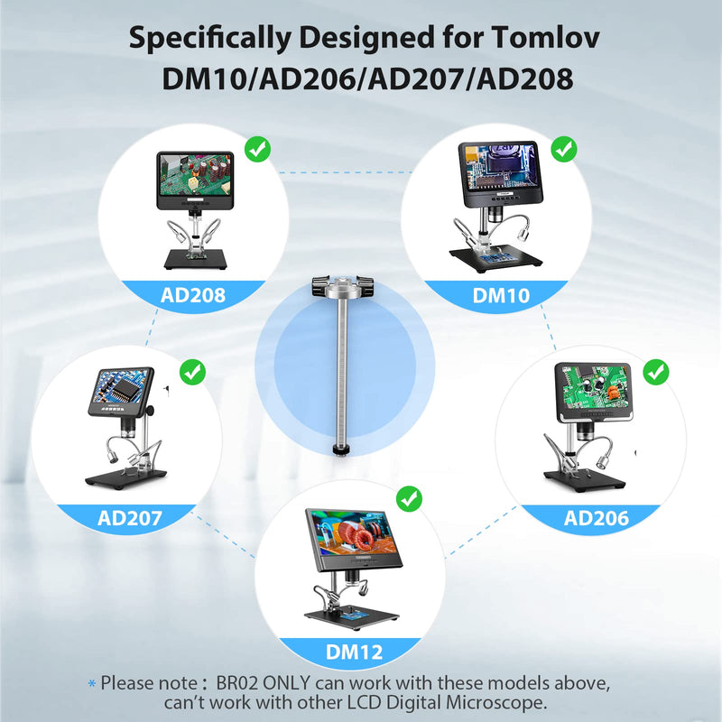 TOMLOV Digital Microscope Stand BR02, Adjustable Holder Post Support Bracket for Max 1.65" Diameter Tomlov LCD Digital Microscope DM10 AD206 AD207 Camera,Aluminium Alloy (Base Board Not Included)