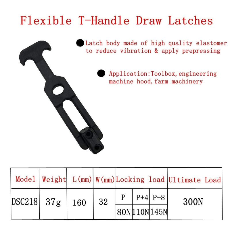 Creatyi 2 PCS Latest Model 6.3'' Rubber Flexible T-Handle Draw Latches,for Tool Box,Cooler, Golf Cart, Engineering Machine Hood or Farm Machinery Style 1