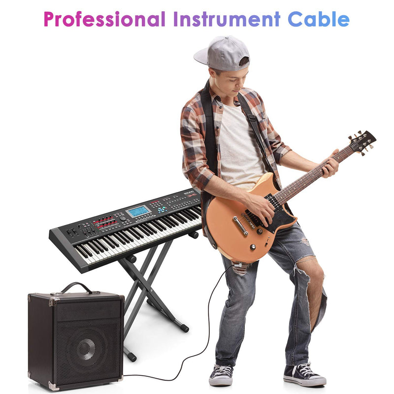 Guitar Cable 10ft, Sovvid Professional Instrument Cable Electric Guitar AMP Cord, 1/4inch TS Cable for Guitar Bass Mandolin Keyboard and Pro Audio (Straight Angle 10FT, Black)