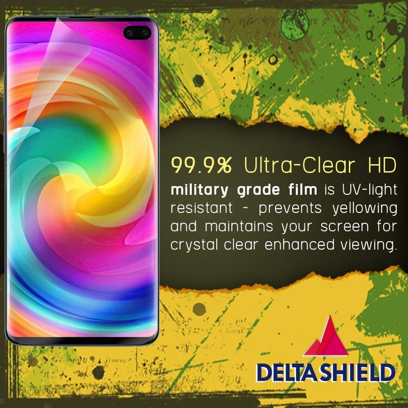 DeltaShield Screen Protector for Samsung Galaxy S10 Plus (S10+ 6.4 inch) (3-Pack) (Case Friendly B) BodyArmor Anti-Bubble Military-Grade Clear TPU Film