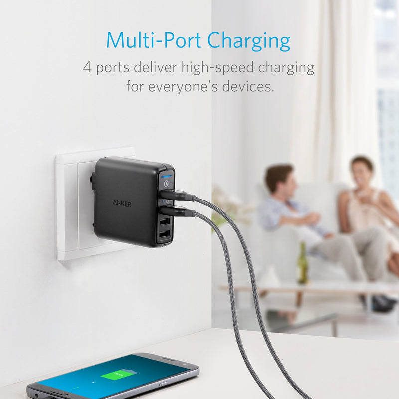 Anker Quick Charge 3.0 43.5W 4-Port USB Wall Charger, PowerPort Speed 4 for Galaxy S7/S6/edge/edge+, Note 4/5, LG G4/G5, HTC One M8/M9/A9, Nexus 6, with PowerIQ for iPhone 7, iPad, and More Black