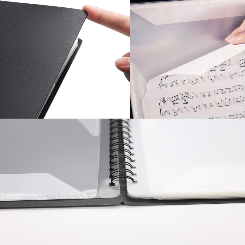 [AUSTRALIA] - Music Folder, Music Score Folder, Band Folder, writable, Spiral Binding, Double-Sided File A4 Size 20 Sleeves 40 Pockets. Also for Drawing, modifying Files and Storing Files (Black) 