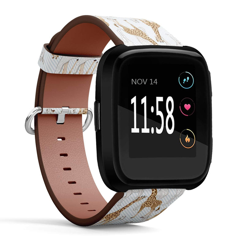 Compatible with Fitbit Versa/Versa 2 / Versa LITE - Leather Watch Wrist Band Strap Bracelet with Quick-Release Pins (Adult Giraffe)