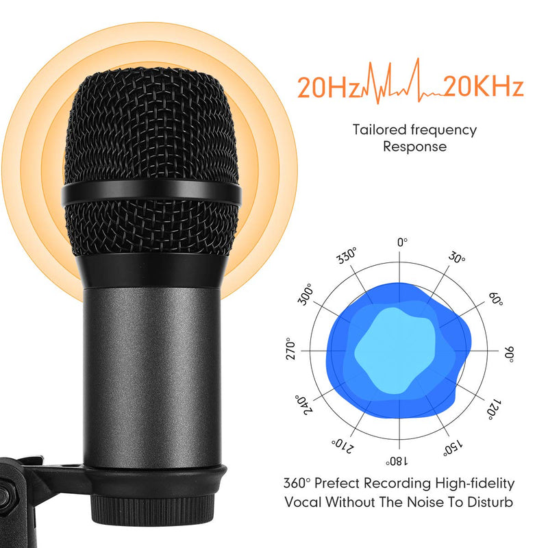 USB Microphone,DUTERID USB Condenser Microphones for Computer Game mic Stand Suit PC Mac & Windows,Professional Plug, Play Studio, Gaming, Podcast,Chatting, YouTube Videos,Voice Overs and Streaming Black