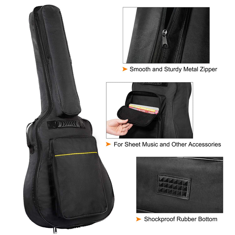 CAHAYA 40 41 Inch Acoustic Guitar Bag 0.3 Inch Thick Padding Waterproof Guitar Case Gig Bag with Back Hanger Loop and Music Stand Pocket cal-guitar-bags-and-cases