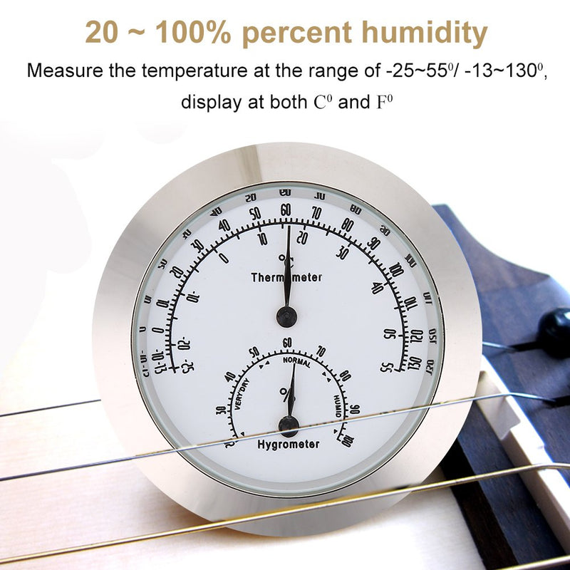[AUSTRALIA] - Dilwe Guitar Round Thermometer Hygrometer, Humidity Temperature Meter for Violin Guitar Case Instrument Care(Silver) Silver 