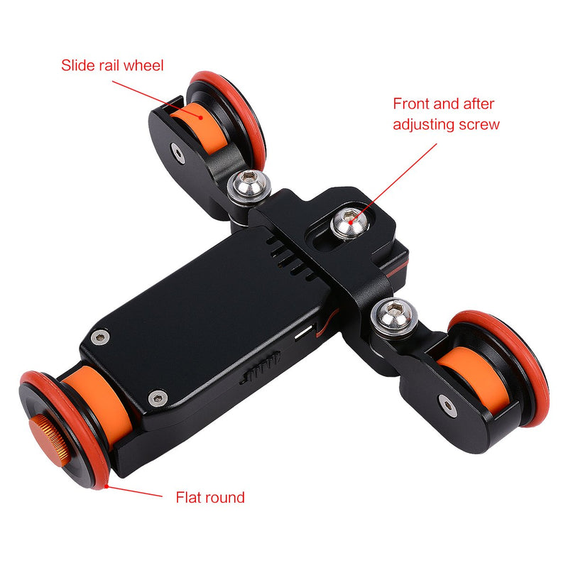 YELANGU Motorized Autodolly Video Slider with Remote, Rechargeable, 3 Speed Adjust for GoPro and iPhone Camera Weight Up to 3kgs(Black) Shooting with Straight Lines and Surrounding Objects
