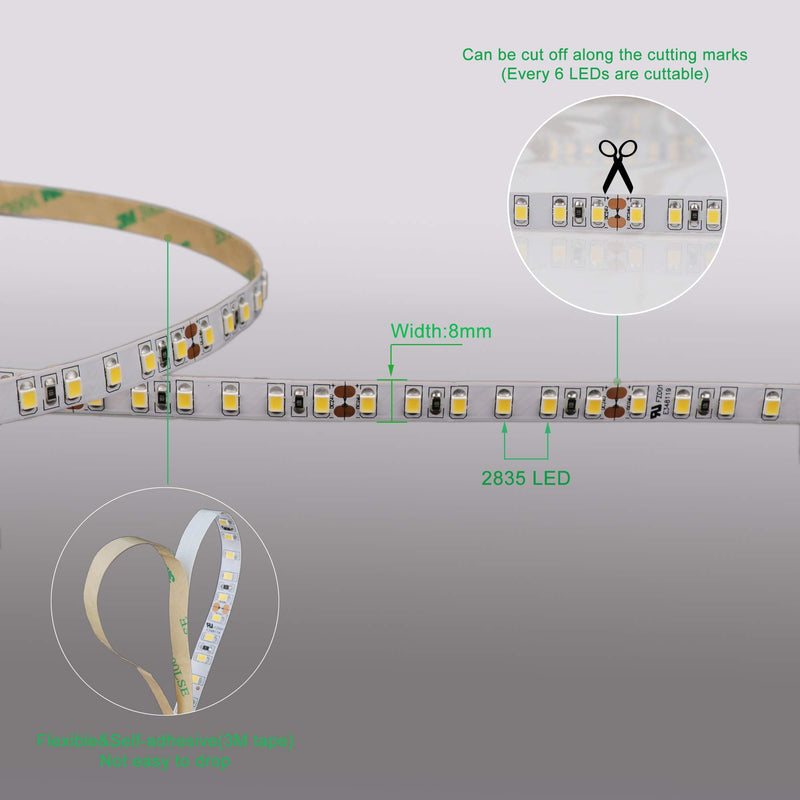 [AUSTRALIA] - LEDENET Dimmable LED Light Strip, SMD 2835 600 LEDs, Super Bright 16.4ft/5m 24V LED Ribbon, Non-Waterproof, 2700K-2900K Warm White LED Tape 