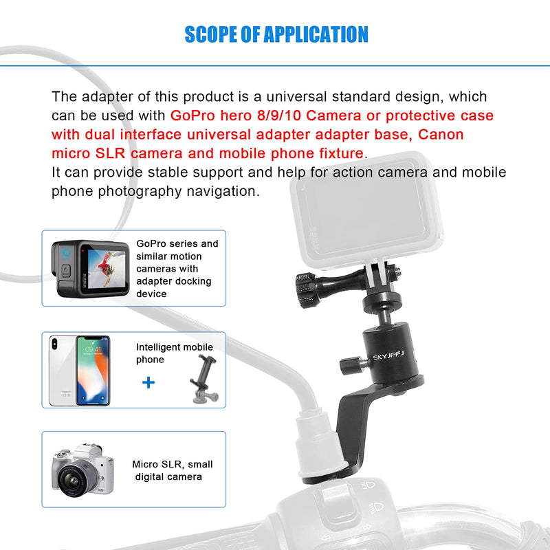 Mirror Mount for Cameras or Cell Phones for Gopro Hero 9/8/7/6/5 Black,YI,AKASO,SJCAM,DJI Osmo Action Cameras - Motorcycle Sports Camera Holder