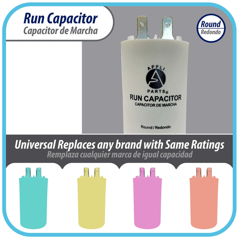 Appli Parts Run Capacitor for electric motors 45 Mfd uF (microfarads) 250VAC Plastic Case with terminals CBB60 Round Universal fit water pumps and others 4-1/4 in High 1-3/4 in Wide CON-45-250-P 45 Mfd 250v