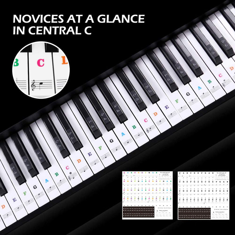 2Pcs Piano Stickers, Removable Keyboard Stickers for 37/49/54/61/88 Keys, Music Key Stickers, Electronic Key Note Sticker, Transparent Stickers for Kids Beginners