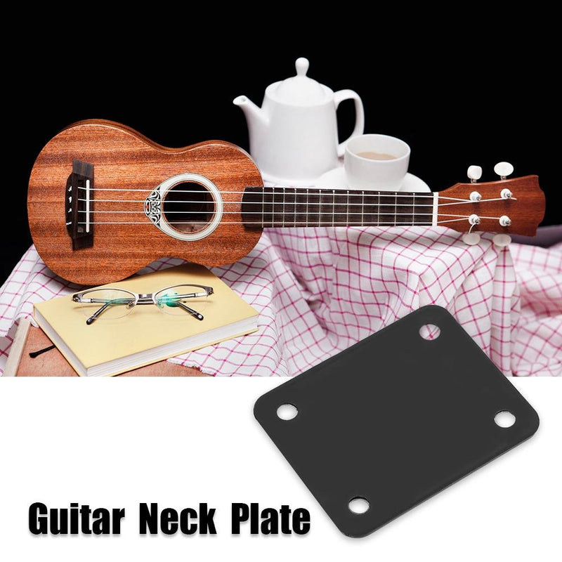 Guitar Neck Plate, Steel Alloy Durable Reinforced Steel Alloy Neck Plate with Screws Parts for Electric Guitar Bass(Black) Black