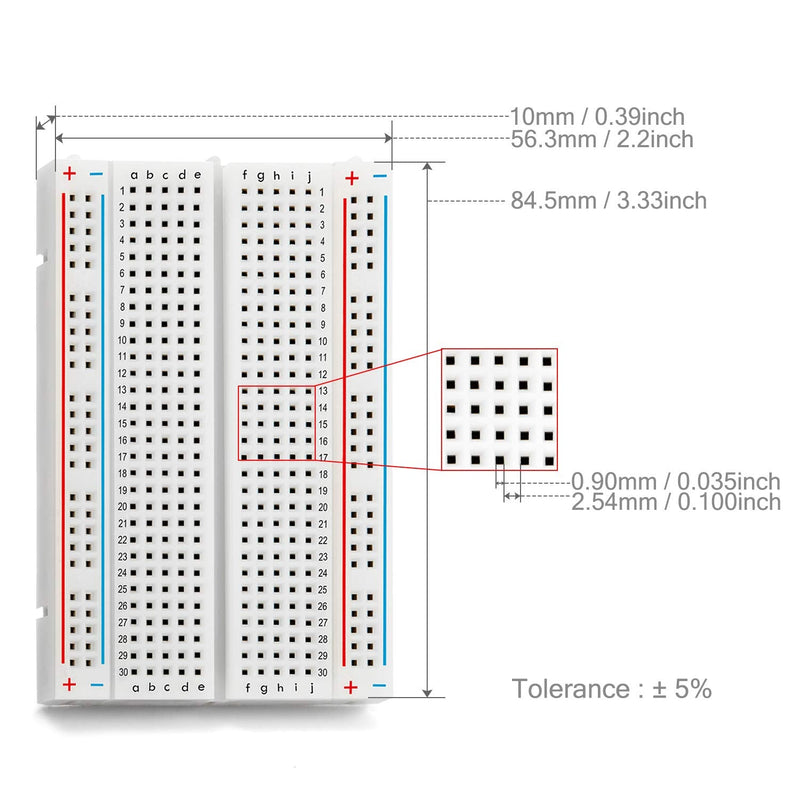 Chanzon 3 pcs Breadboard with 400 Tie Points (BB-801) Solderless Prototype Kit Universal PCB Bread Board Plus 2 Power Rail and Adhesive Back for Small DIY Kits Arduino Proto Raspberry rasp Pi Project 2) 400pin 3ps