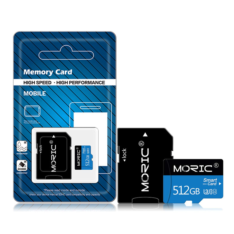 512GB Micro SD Card with Adapter SD Memory Cards for Camera Class 10 Memory Card for Phone Computer Game Console, Dash Cam, Camcorder, GPS, Surveillance, Drone Black&Blue 512GB 0518