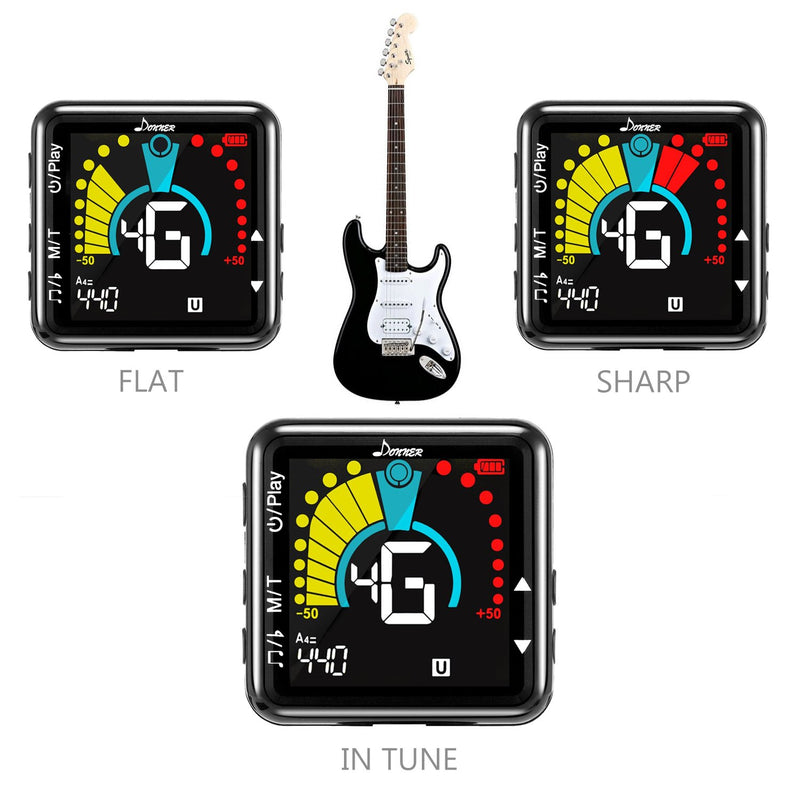 Donner Rechargeable Clip on Tuner for All Instrument, Guitar Ukulele Bass Banjo Vionlin Mandolin Digital Metronome Tuner Tone Generator 3 in 1