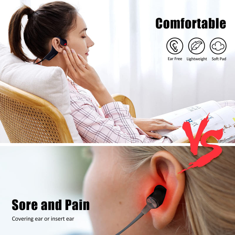 YouthWhisper Bone Conduction Headphones Bluetooth 5.0 with Mic, Titanium Lightweight, Open-Ear Wireless Sweatproof, Music Answer Phone Call for Running Hiking Driving Bicycling - Black
