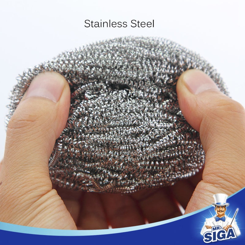 MR.SIGA Stainless Steel Scourer, Pack of 6, 30g 6 Pack - Stainless Steel