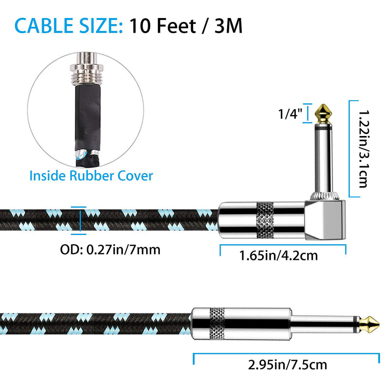 [AUSTRALIA] - SUNJOYCO Guitar Cable 10ft Electric Instrument Cable Bass AMP Cord for Electric Guitar, Bass Guitar, Electric Mandolin, Pro Audio (1/4 inch Right Angle to Straight, Black and Blue) 
