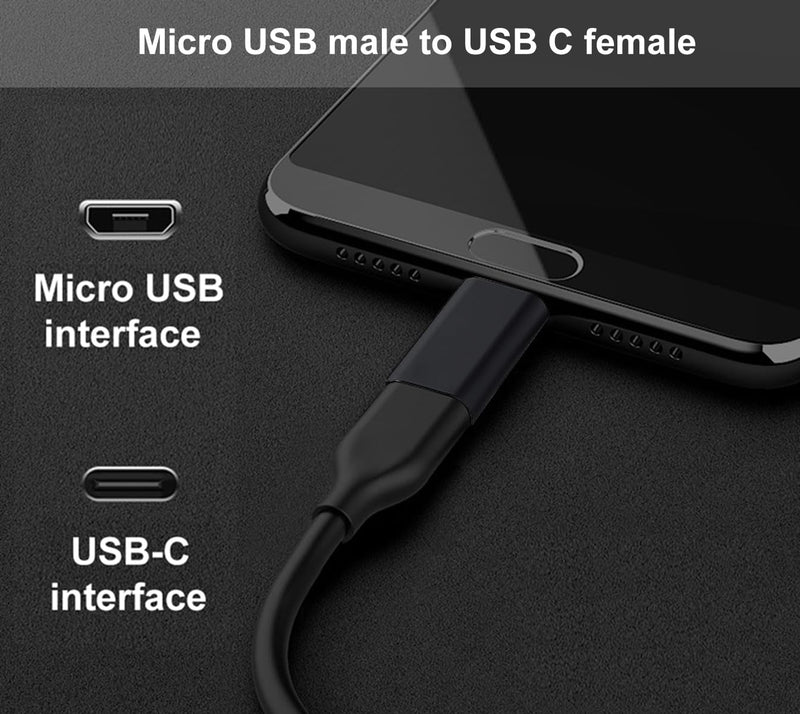 USB C to Micro USB Adapter, USB Type C Female to Micro USB Male Adapter Compatible with Samsung Galaxy S7/S6/S5/S4/S3, Note 5/4/3, Android Phones, Tablets and Other microUSB Devices (Black) Black