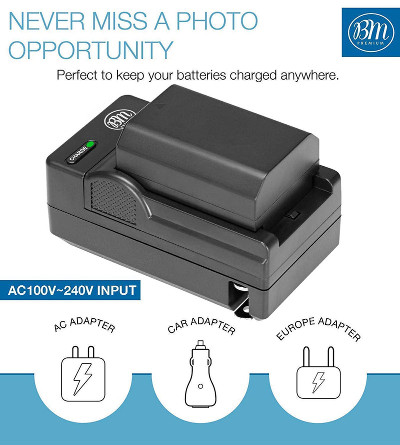 BM Premium 2 NP-FZ100 Batteries and Charger for Sony Alpha 1, FX3, a7C, a7S III, a6600, a7R IV, A7RIII, A7R3, a7 III, Alpha 9, Sony A9, Alpha a9 II, Alpha 9R, A9R, Alpha 9S Cameras