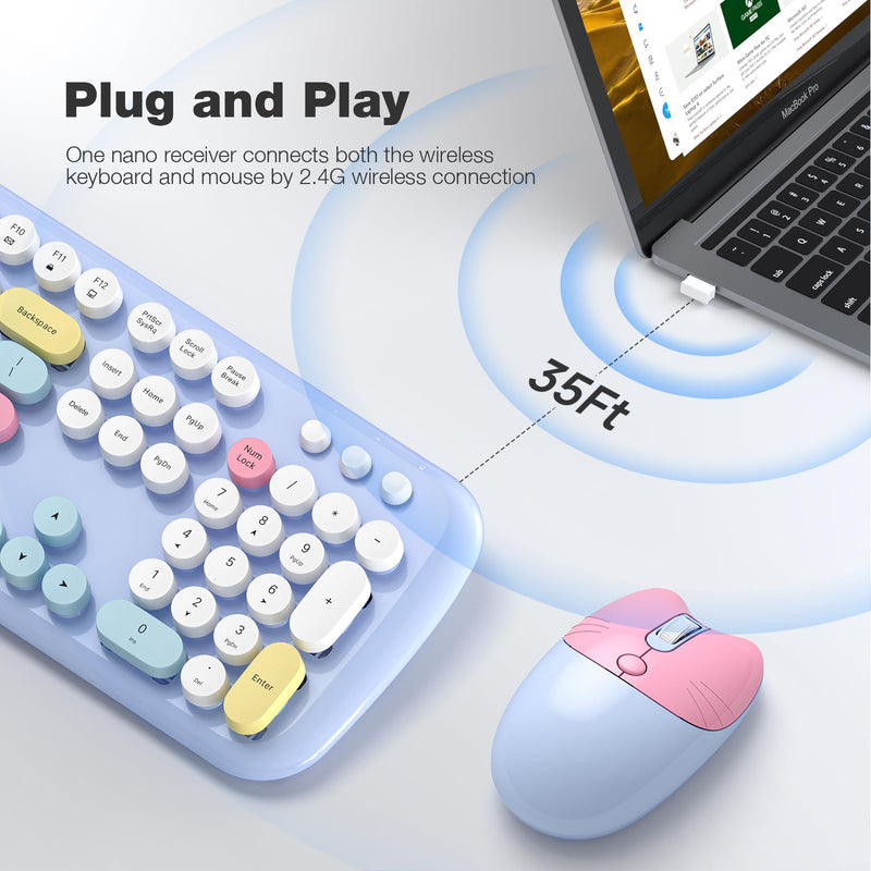 [AUSTRALIA] - Wireless Keyboard and Mouse Combo, 2.4G Retro Typewriter Wireless Keyboard with Number Pad and Cute Ambidextrous Wireless Mouse for Computer Laptop 