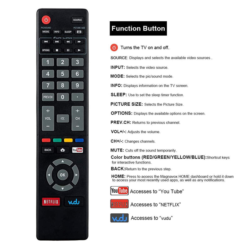 Yaotieci NH409UD Remote Control fit for Magnavox LED Smart HDTV TV 32MV304X 32MV304XF7 40MV324X 40MV336X 50MV314X 55MV314X 43MV314X 43MV314XF7