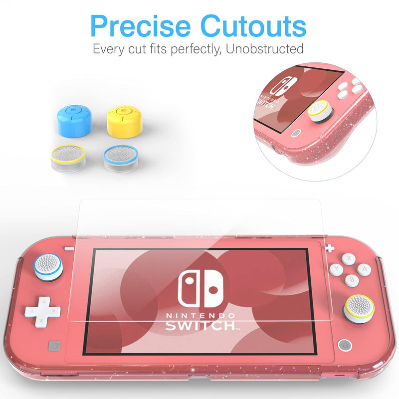 HEYSTOP Case Compatible with Switch Lite, with Tempered Glass Screen Protector and 4 Thumb Grip, TPU Protective Cover for Switch Lite with Anti-Scratch/Anti-Dust (Pink) Pink