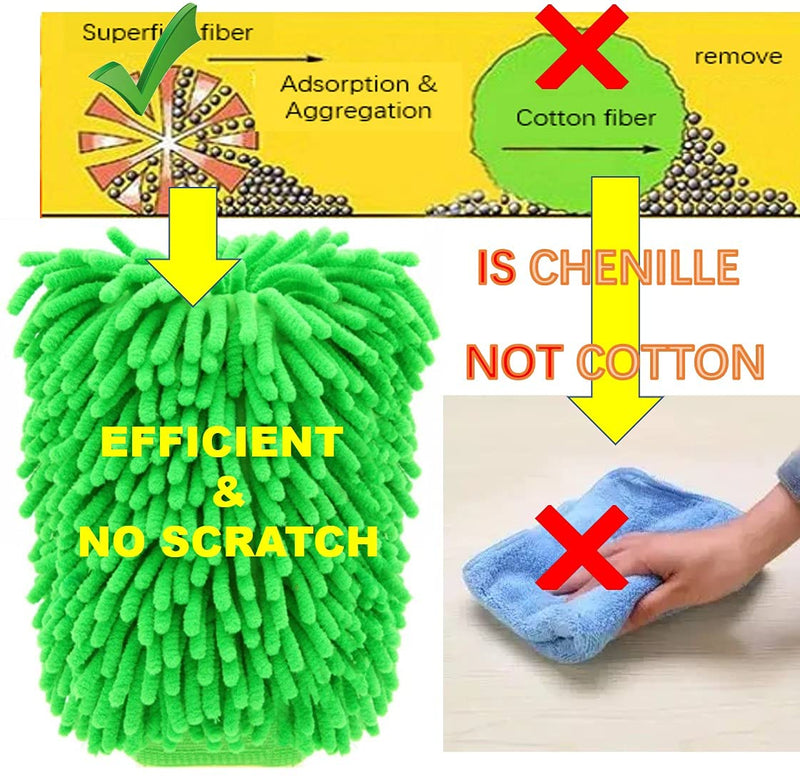 QUALIALL, Dusting Cloths Mitt, Modified Chenille Dust Wipes, A No-dust Fly Duster for Sensitive Surfaces, A Must-Have Household Cleaning Tool for Busy Bodies, Clean and Fast, Green, 10x8inch