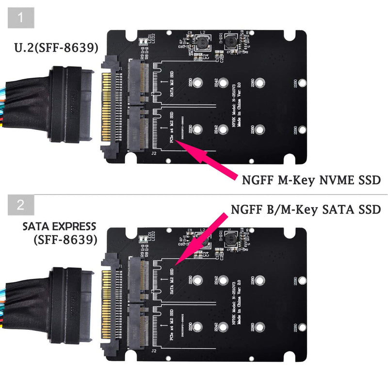 CY PCIE to SATA Adapter SFF-8639 NVME U.2 to Combo NGFF M.2 M-Key SATA PCIe SSD Adapter for Mainboard Replace SSD 750 p3600 p3700 Black NGFF-8639 Case