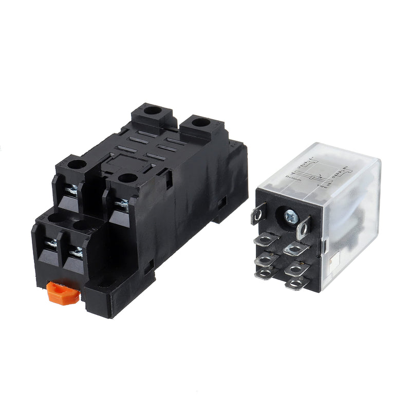 EPLZON DC 12V Electromagnetic Power Relay Coil 8 Pin 10A DPDT LED Indicator with Plug-in Terminal Socket and DIN Slotted Aluminum Rail 8Pin-10A-DC12V