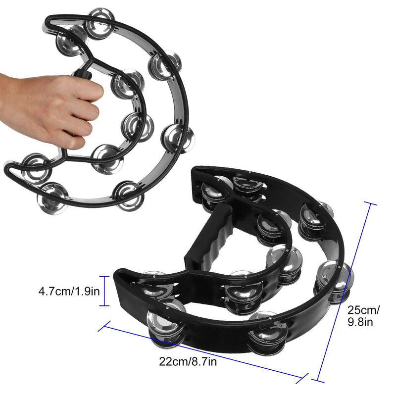 4 Pack 10" Half Moon Musical Tambourine Black Metal Jingles Hand Held Percussion Drum - Double Row, Plastic Musical Percussion Tambourines for Party Bar KTV Bands Musicians