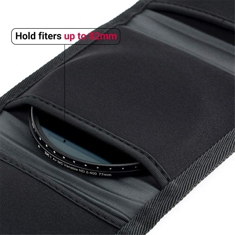 3 Pockets Camera Filter Case for Filter Up to 82mm (fits 82mm 72mm 67mm 62mm 58mm 55mm 52mm 49mm 46mm 43mm 40.5mm 37mm) with Microfiber Cleaning Cloth,Belt Loop Design Compact Lens Filter Pouch Wallet 3 Pockets
