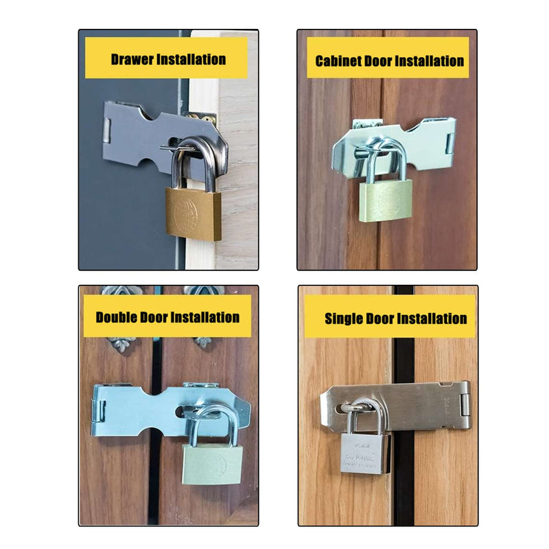 MroMax Hasp Staple Padlock Latch, 137mm Length,Stainless Steel Furniture Cupboard Door Stainless Steel Silver Tone 3Pcs