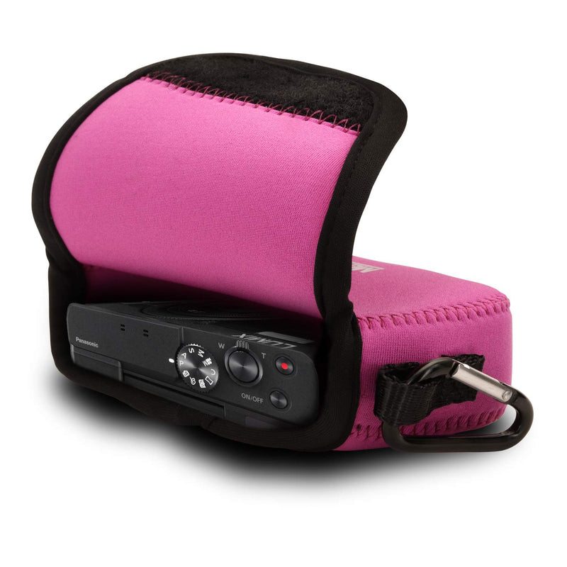 MegaGear ''Ultra Light'' Neoprene Camera Case Bag with Carabiner for Panasonic Lumix DC-ZS80, DC-ZS70, DMC-ZS100, DC-TZ95, DC-TZ90, DMC-TZ100 (Hot Pink) Hot Pink