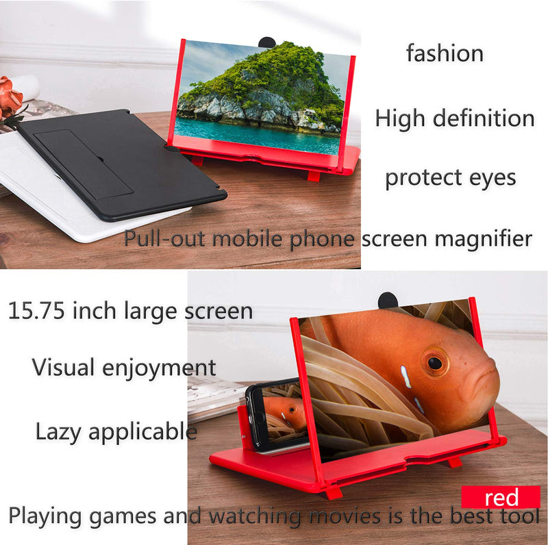 3D HD Screen Amplifier, Large Screen Magnifier,Drawable and Foldable Phone Holder,Radiation Protection,for All Smart Phones (Red) Red