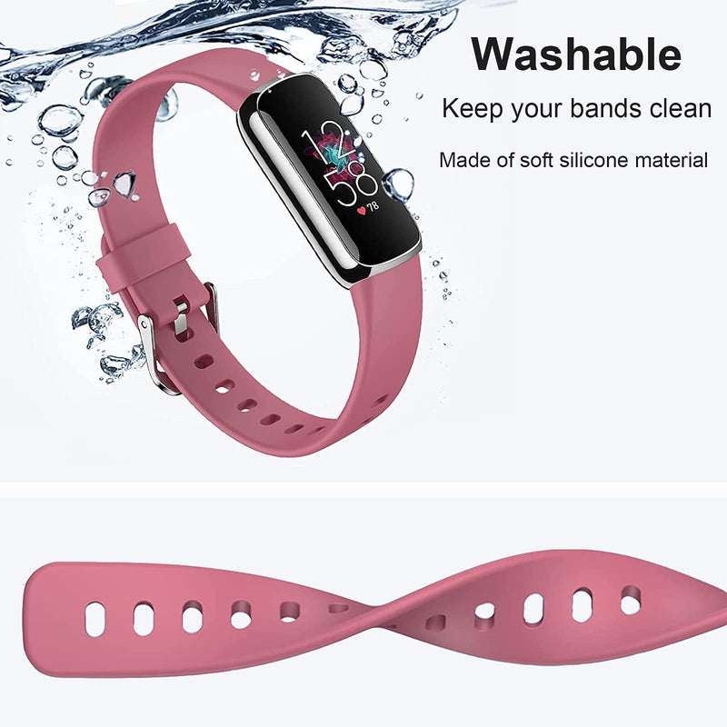 Mixblu Silicone Bands Compatible with Fitbit Luxe, Soft Sports Bands Waterproof Breathable Replacement Wristband Strap Accessories for Luxe Smartwatch (Pink, Small)