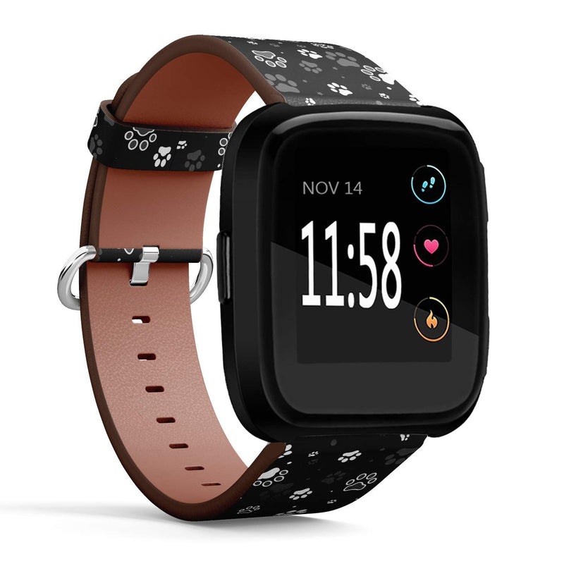 Dog Paws Pattern - Patterned Leather Wristband Strap Compatible with Fitbit Versa