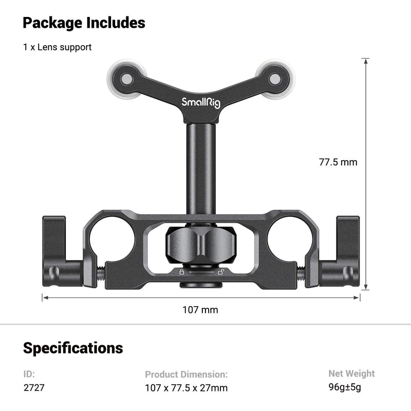 [AUSTRALIA] - SMALLRIG Universal 15mm LWS Rod Mount Lens Support Bracket Height Adjustable for DSLR Camera Shoulder Rig - 2727 